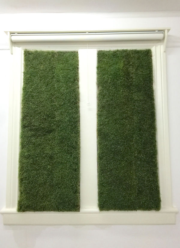 ZHANG Ruyi 张如怡 Transplant 移植, 2015 Wood panel,Cement bOard and turf 木板，水泥板和草皮 Dimensions variable尺寸可变