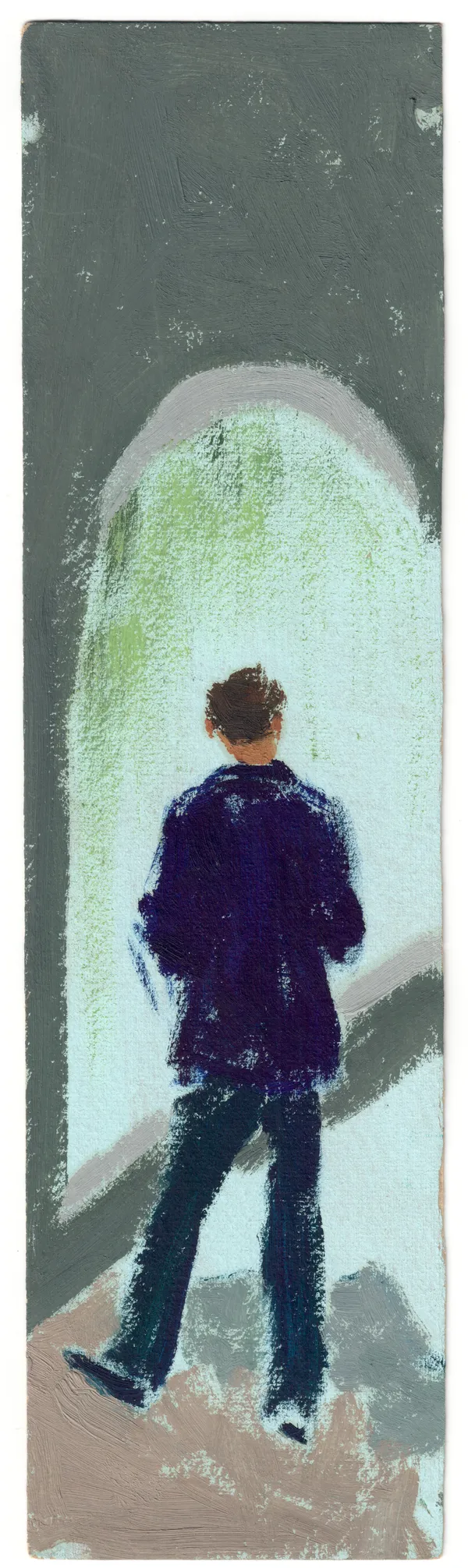 LI Shan 李珊 When ZHANG Wei Was Sketching 正在写生的张伟, 1970s Oil on cardboard 纸板油画 27 x 7.5 cm