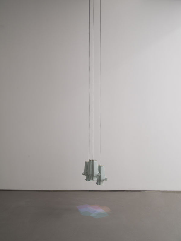 LIU Chuang Untitled (Fang Sheng Vase) No.1 无题（方胜瓶） No.1, 2016 Porcelain, LED light, electrical wire 陶瓷、LED灯、电线 26 x 20 x 10 cm x 3