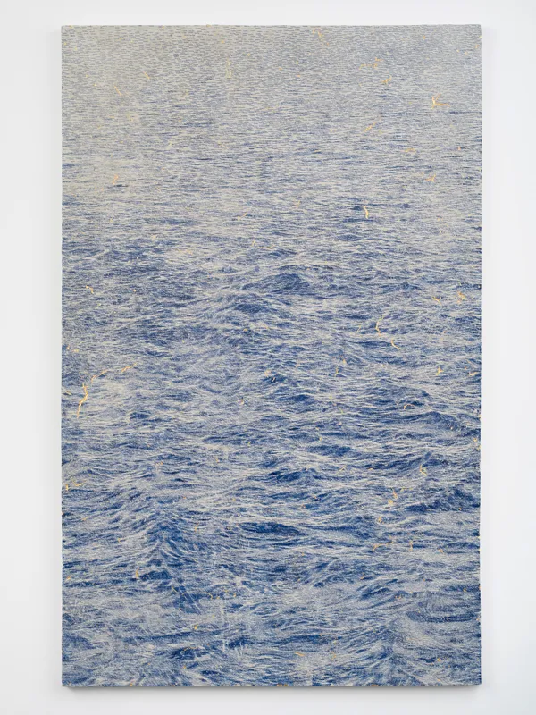 LIU Ren 刘任 PantaRhei-139219(2), 2021 Silk Screening on straw paper, gold foil 丝网草纸 金箔 219 x 139 cm