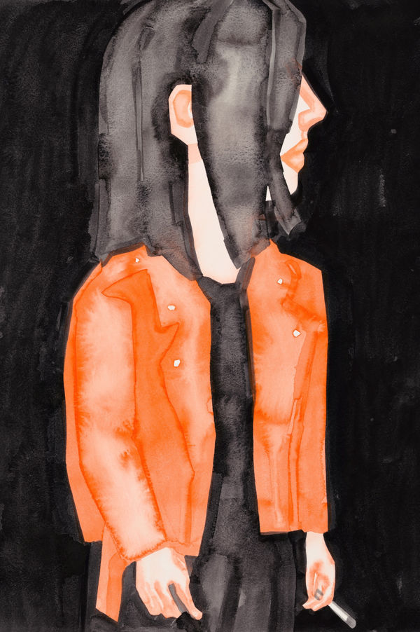 HU Zi 胡子 Self-Portrait with Orange Leather III 穿着橙色皮衣的自画像 III, 2020 Gouache on paper 纸上水粉 55.5 x 37 cm