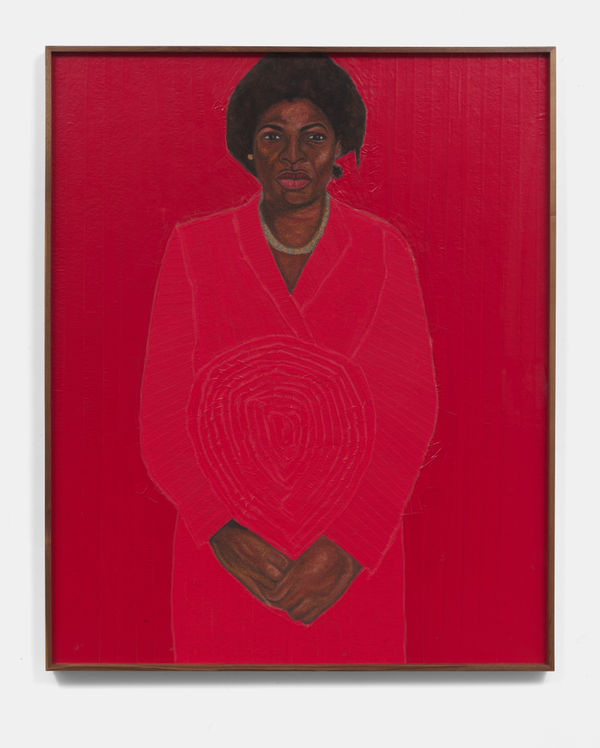 Serge Attukwei Clottey Divine bliss, 2021 Duck tape, oil paint on cork board 60 x 49 in 152.40 x 124.46 cm