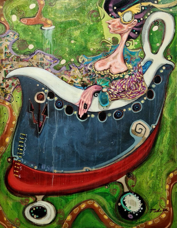 Max Pedreira Fraud Roswitha s. nimntsein morgen bad (Fraud Roswitha s. will not take his bath tomorrow). Mixed media on canvas 140 x 110 cm 55 1/8 x 43 1/4 in