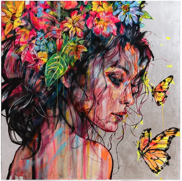 Olga Rykova Jasmine Acrylic on canvas, silver leaf 122 x 122 cm