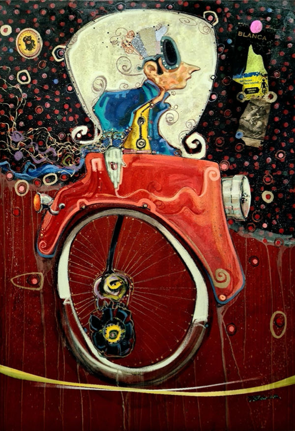 Max Pedreira Der einsame fahrer (The lonely driver). Mixed media on canvas 170 x 120 cm 66 7/8 x 47 1/4 in