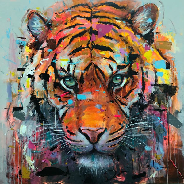 David Noalia Tiger Mixed media on canvas 120 x 120 cm 47 1/4 x 47 1/4 in