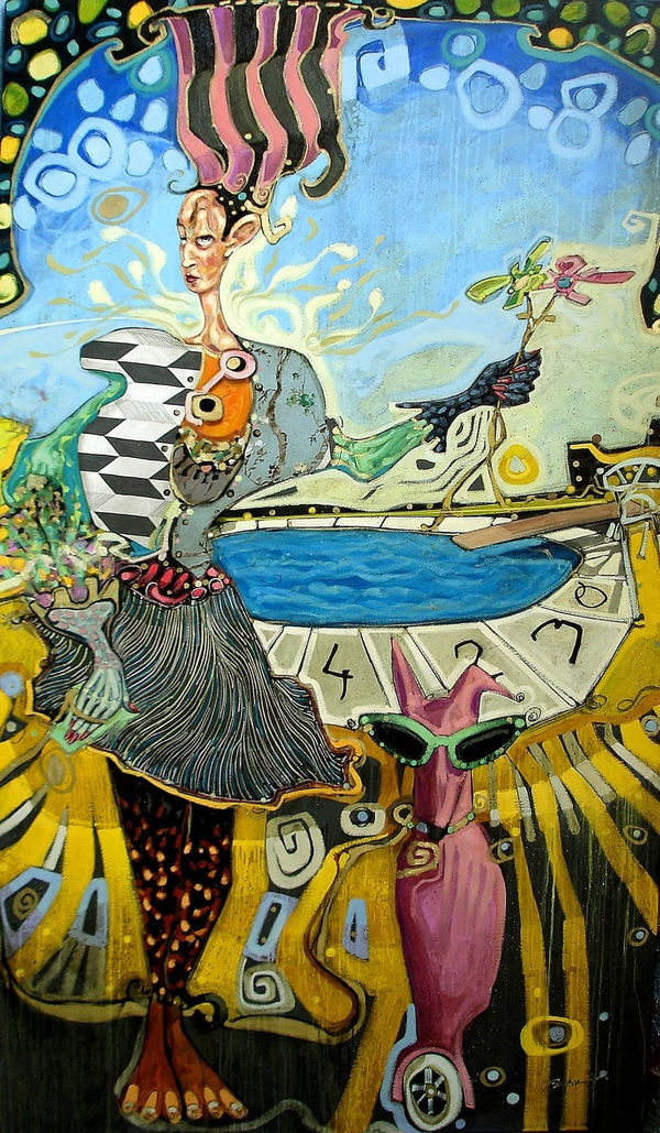 Max Pedreira La Baroness Isolde pagará con flores su entrada (The Baroness Isolde will pay with flowers her ticket) Mixed media on canvas 210 x 120 cm 82 5/8 x 47 1/4 in