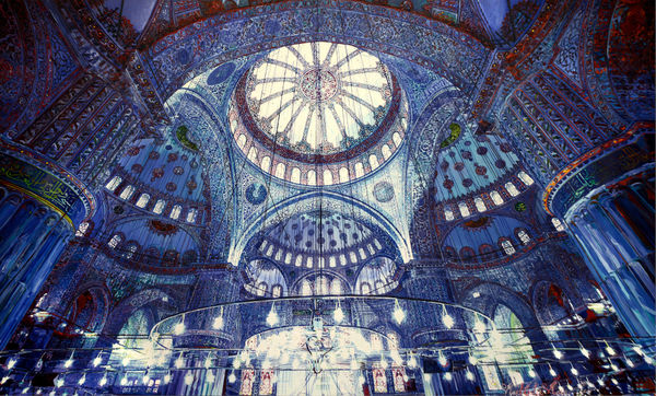 Karl Talip Kara Sultan Ahmet Mosque Istanbul Oil on Canvas 96 x 185 cm 37 3/4 x 72 7/8 in