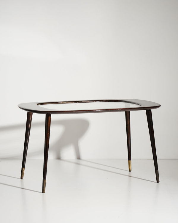 Italian, Round-edged coffee table with glass top