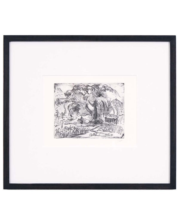 Bernard Leach, Figure in a Japanese Landscape with Shack