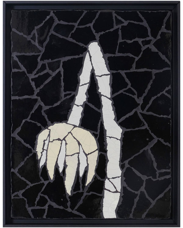 Charlie Sheppard The Bottom Garden Mosaic Handmade glazed ceramic tile on board, bespoke coloured grout H57 x W44.5 cm (framed dimensions)