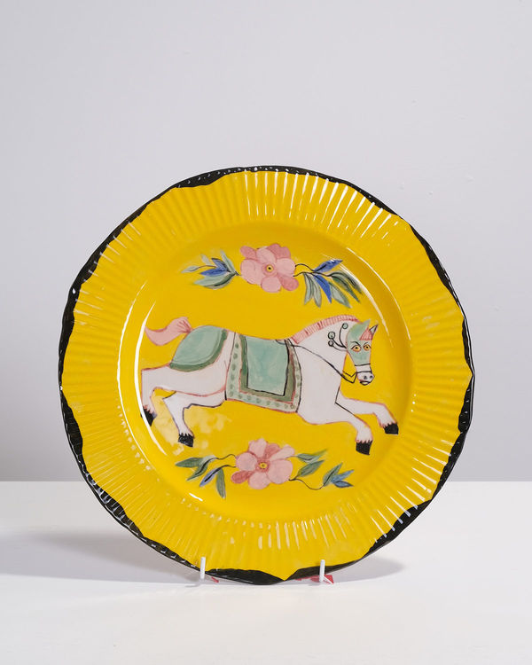 Claudia Rankin Show Pony Plate Faience (white earthenware) with hand painted glaze D31 cm