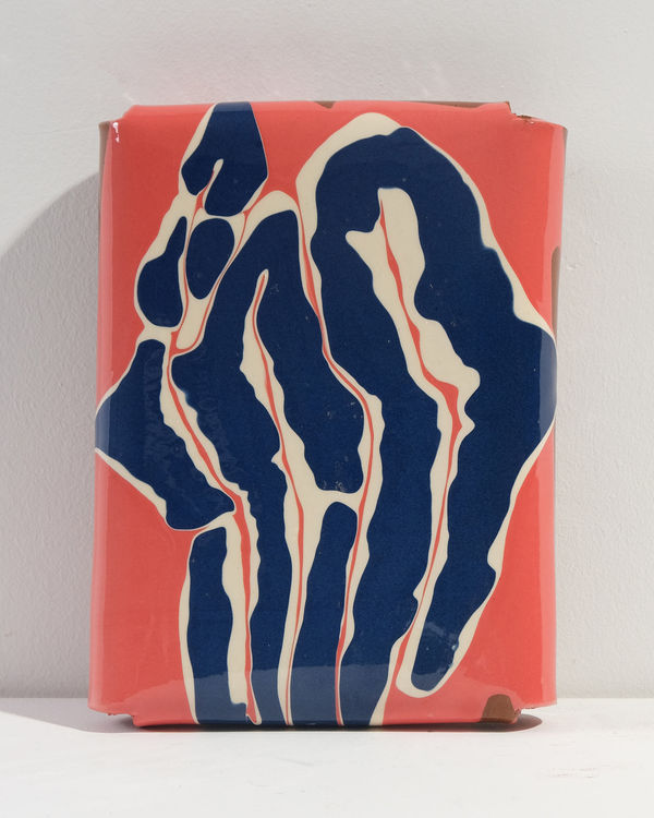 Nicola Tassie, Slip Pillow - Blue on white on red