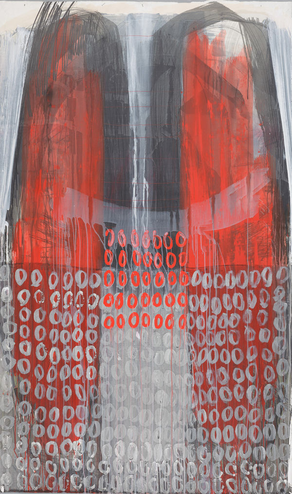 Sara Siestreem (Hanis Coos) waterfall, 2018 acrylic, colored pencil & graphite on paper 70 x 42" paper 76 x 47" framed