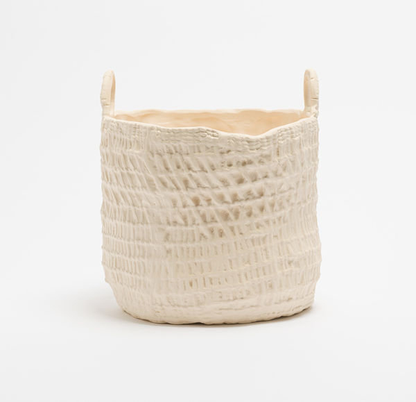 Sara Siestreem (Hanis Coos) ghost, 2022 slip cast ceramic basket 8.75 x 8.25 x 8"