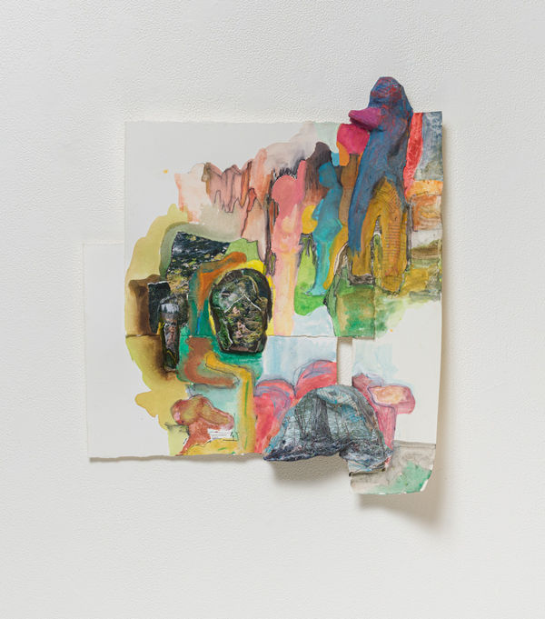 Jessica Jackson Hutchins A Number of the Living, 2023 gouache, collage, water color with paper mache on paper 15.75 x 18.5 x 1.5"