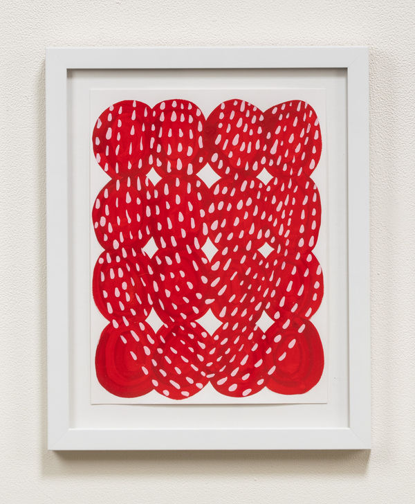 Amanda Wojick red, white strands, 2022 gouache on paper 12 x 9" paper 15 x 12" framed