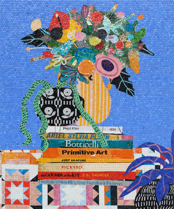 Mary Finlayson, Flowers with Books and Quilts, 2023