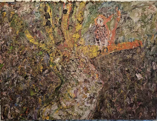 Tracey Jones Trunk 8 (with hawk) Oil on canvas 36 x 48 in 91.4 x 121.9 cm