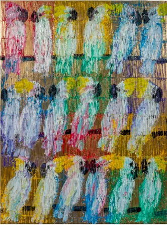 Hunt Slonem, Cockatoos Whisper In Tune, 2022