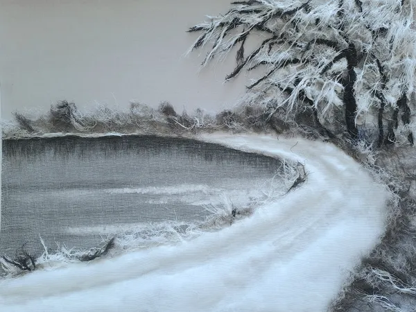 김진란 Bandage Land 7, 2026 Gauze, ash, paper, color, wood glass frame 30 x 40 cm