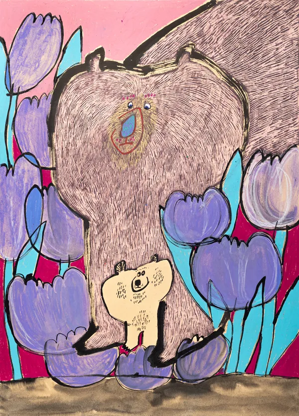 김펄 우와 예쁘지, 2024 종이에 채색 먹 혼합재료 54 x 39 cm