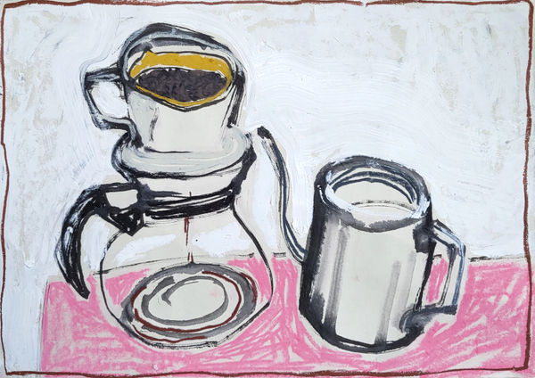 Pearl Kim 커피타임 (Coffee Time), 2022 inkstick painting on canvas 50 cm x 35 cm