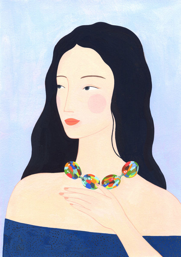 이민진 비비드 유리 비즈 목걸이, 2024 종이에 아크릴 과슈 29 x 21 cm