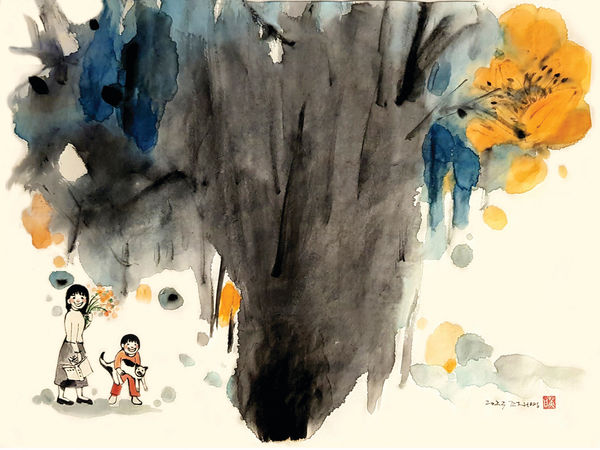 조재영 행복, 2023 화선지 위에 동양화물감 35 cm x 46 cm