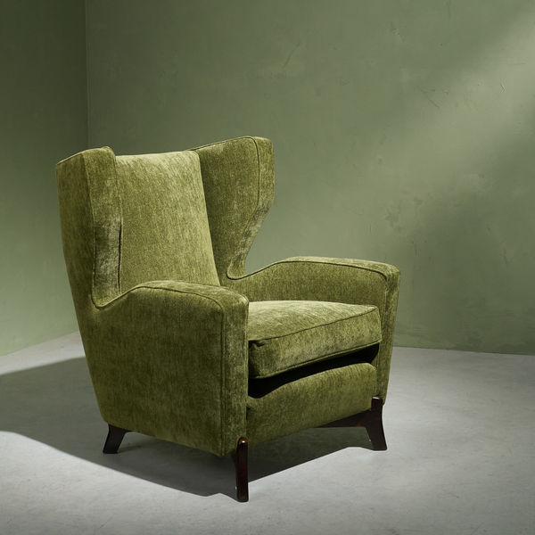 Italian Lounge Chair Reupholstered in Forrest Green 'Dedar' Upholstery, Italy, 1950s
