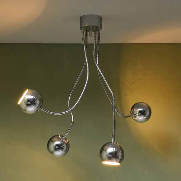 Goffredo Reggiani, Chrome Plated Ceiling Light with 4 Flexible Arms, Italy, 1970s