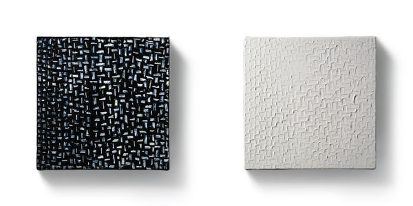 洪藝真 Yi-Chen HUNG 無題 Untitled, 2009 壓克力顏料／畫布＋烤漆／玻璃纖維 Acrylic on canvas / spray paint on FRP 11 3/4 x 11 3/4 x 1 1/8 in/ each, set of 2 30 x 30 x 2.8 cm/ each, set of 2