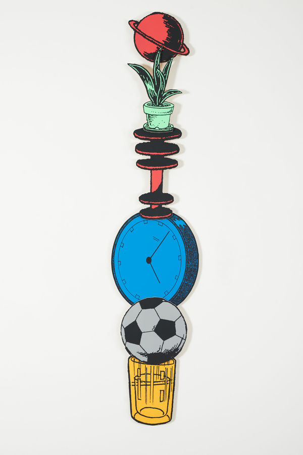 金氏徹平 Teppei KANEUJI 遊戲、舞與結構 (彩色合板) #18 Games, Dance and the Construction (Color Plywood) #18 , 2018 絹印／木板 Screen print on wood panel 82 5/8 x 17 3/4 x 1 3/8 in 210 x 45 x 3.5 cm