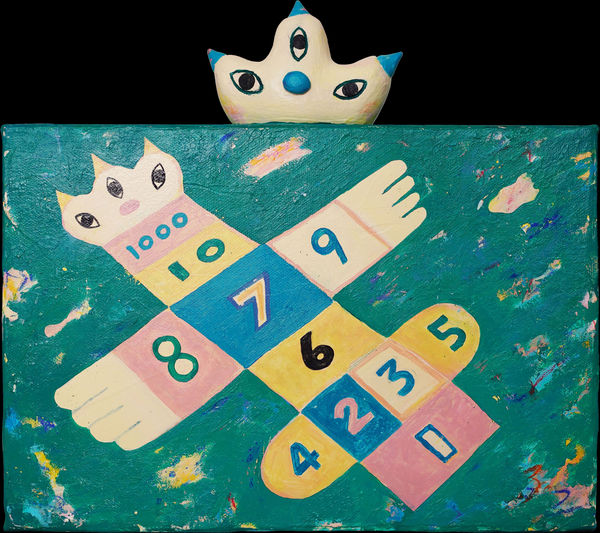 吳騏 57 跳格子 Hopscotch, 2023 壓克力顏料、陶土／畫布 Acrylic and potter's clay on canvas 9 x 10 in 23 x 25.5 cm