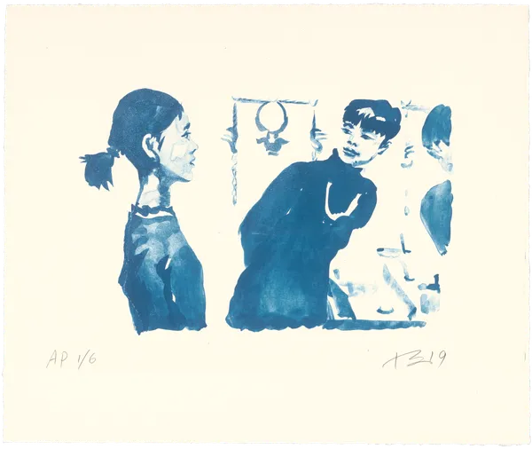 刘小东 LIU Xiaodong, 红孩儿戴耳环3 Hong Hai'er Putting in Earrings 3, 2019