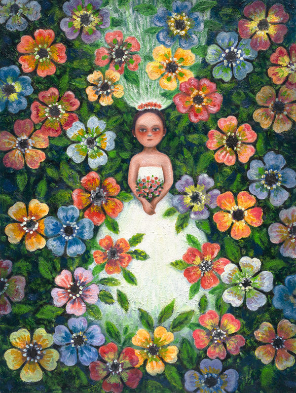 幾米 Jimmy Liao 花新娘 Bride Amid the Blossoms, 2023 油彩／紙 Oil on paper 76.5 x 57 cm