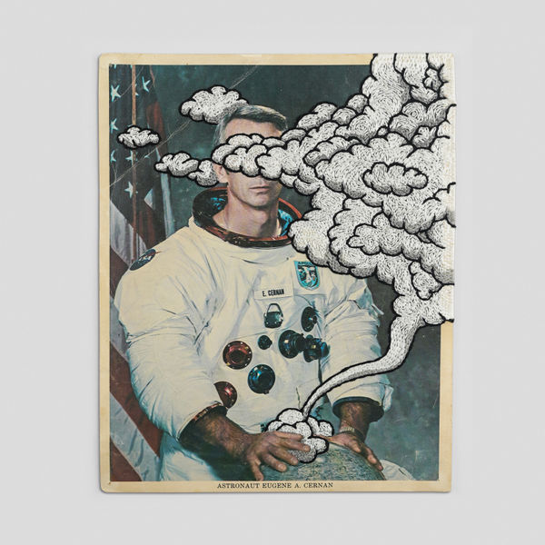 劉正堃 Abei LIU 亂入系列- Print of American Astronaut Eugene Andrew Cernan, 2025 棉線／紙 Thread on paper 25.3 x 20.2 cm