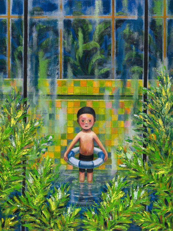 幾米 Jimmy Liao 樹呀! 我想和你一起游泳 Hey Tree! I Wanna Go Swimming with You, 2023 油彩／紙 Oil on paper 76.5 x 57 cm
