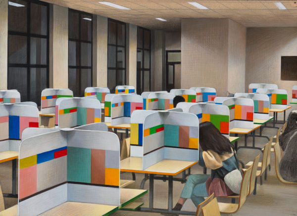 張安 ZHANG An, 《疫情期間的食堂》色彩小稿之二"Canteen during the Epidemic" Color Sketches 2, 2020