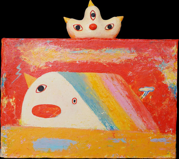 吳騏 57 溜滑梯 Slide, 2023 壓克力顏料、陶土／畫布 Acrylic and potter's clay on canvas 9 x 10 in 23 x 25.5 cm