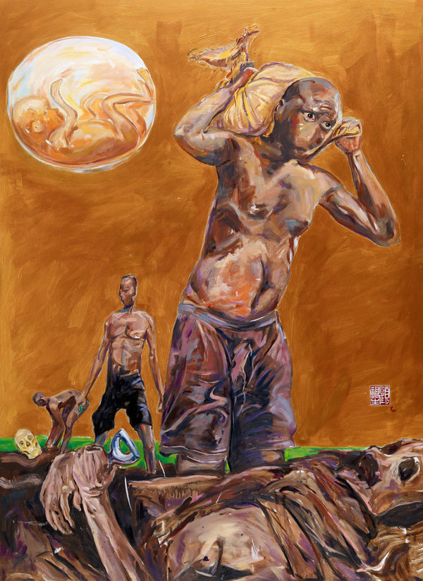 顧福生 Fu-Sheng KU 人生如戲 Life is a Three Act Play, 2009 油彩／畫布 Oil on canvas 68 1/8 x 50 in 173 x 127 cm