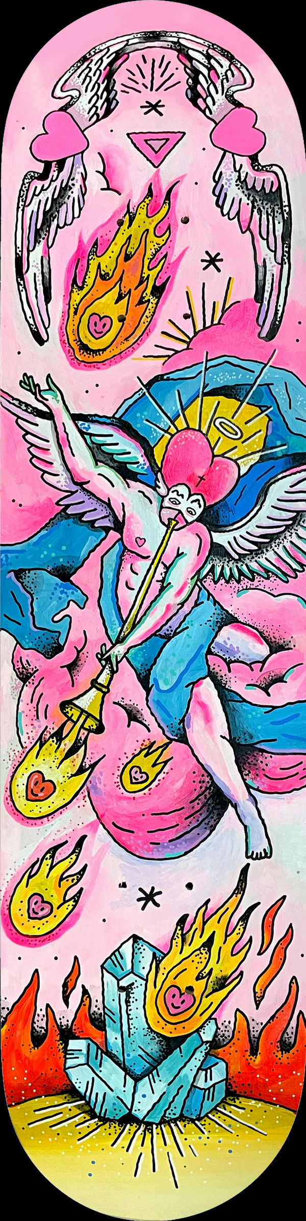 喇叭吮 Laba 天降愛火 Love fire, 2023 壓克力顏料／木板 Acrylic on woodboard 31 1/2 x 7 7/8 in 80 x 20 cm