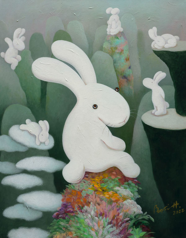 黃本蕊 Benrei HUANG 休閒定律：孤獨旅行者篇 The theory of leisure: lonely travelers edition, 2022 壓克力顏料／畫布 Acrylic on canvas 28 x 22 in 71 x 56 cm