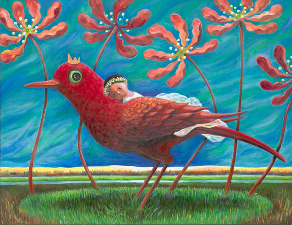 幾米 Jimmy Liao 紅鳥 Red Bird, 2017-2018 油彩／畫布 Oil on canvas 35 7/8 x 45 7/8 in 91 x 116.5 cm