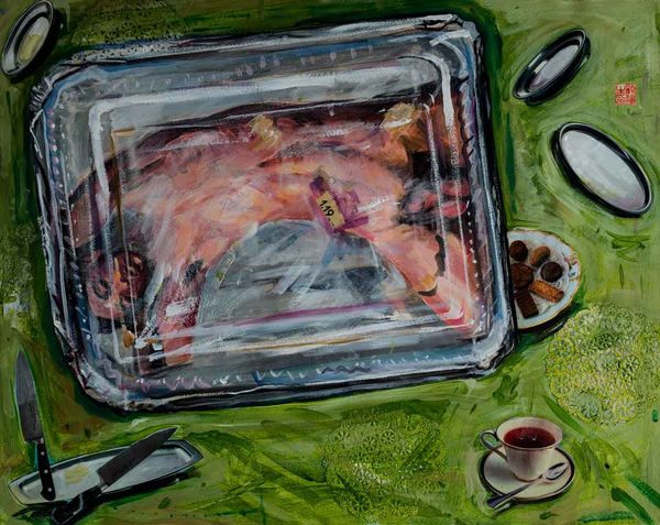 顧福生 Fu-Sheng KU 快餐 The Food Series:Fast Food, 1982 綜合媒材／紙 Mixed media on paper 22 1/8 x 28 in 56 x 71 cm