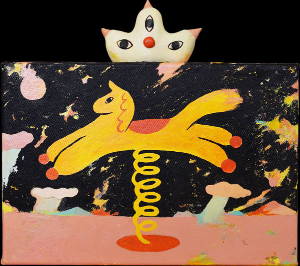 吳騏 57 搖搖馬 Rocking Horse, 2023 壓克力顏料、陶土／畫布 Acrylic and potter's clay on canvas 9 x 10 in 23 x 25.5 cm