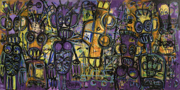 Aboudia, Nouchi Graffiti Fireworks et l'Orange Voiture, 2021