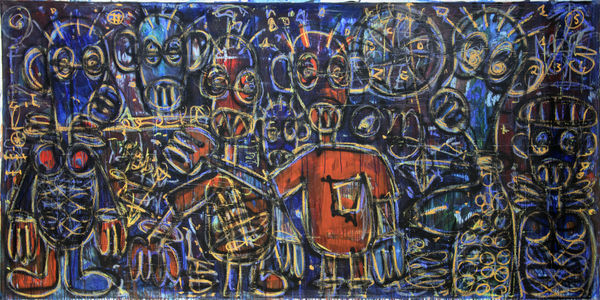 Aboudia, Nouchi Graffiti: Les Enfant Des Visages Bleu et Rouge, 2021