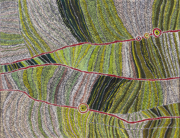 Jeannie & Katie Walatinna Ngura (country), 2022 acrylic on linen 152 x 198 cm 59 7/8 x 78 in