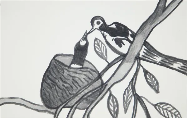 Mildred Minggi Mungulu, Bird feeding baby bird, 2025